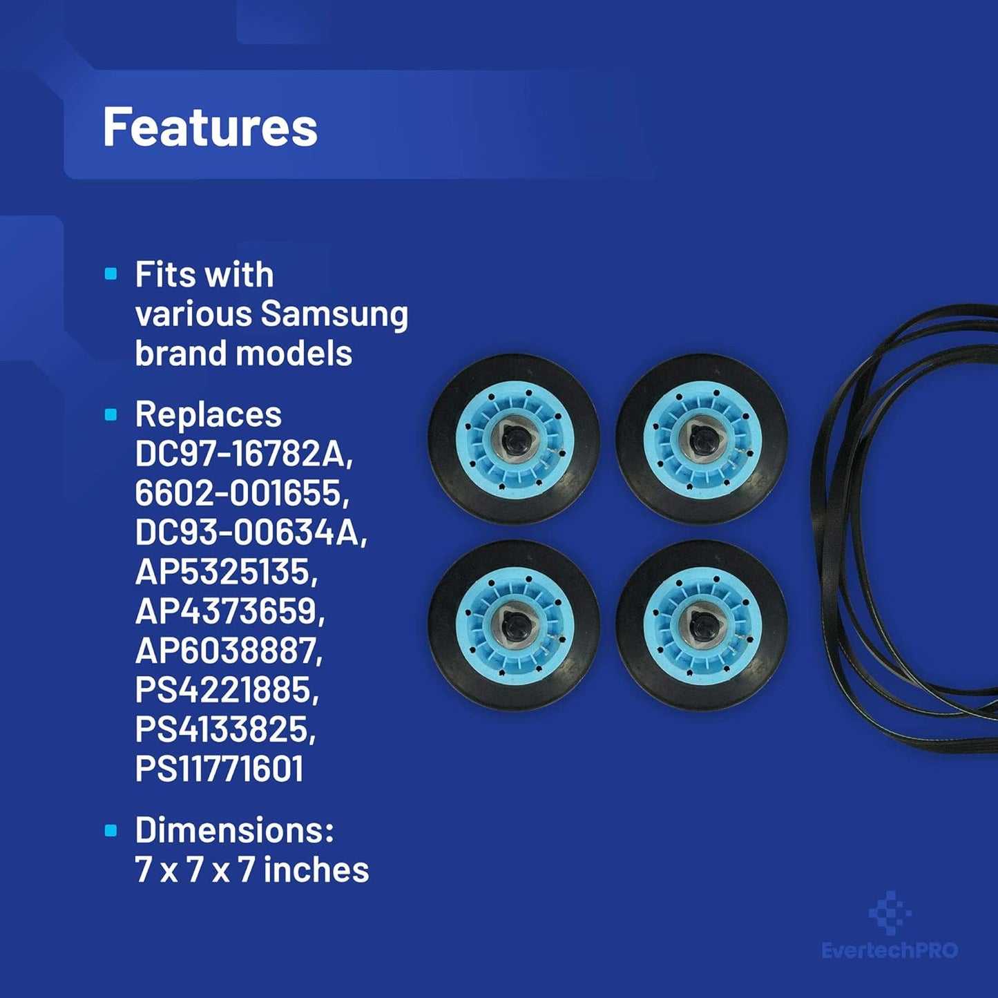 DC97-16782A-5PCKIT All-in-one Repair Maintenance Kit for Samsung Dryer Includes Drum Roller and Belt Replacement