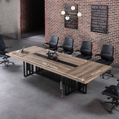 12ft Large Conference Table - 2" Thick Top & Metal Grid Base | Easy Assembly | Cable Management | Commercial Office Desk, Modern Executive Meeting Table for Office (10-20 People)