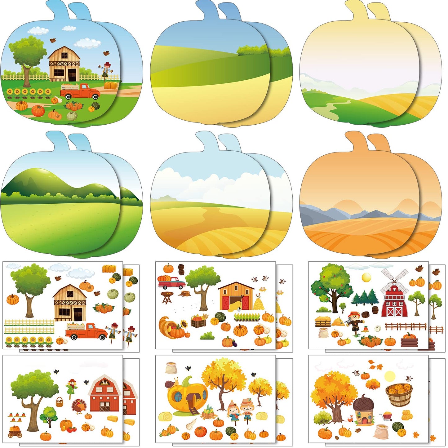 Spiareal 24 Pcs Thanksgiving Autumn Fall Stickers Scene Make a Sticker with Pumpkin Cardboards Your Own Scarecrow Turkey Acorn Classroom DIY Party Decor