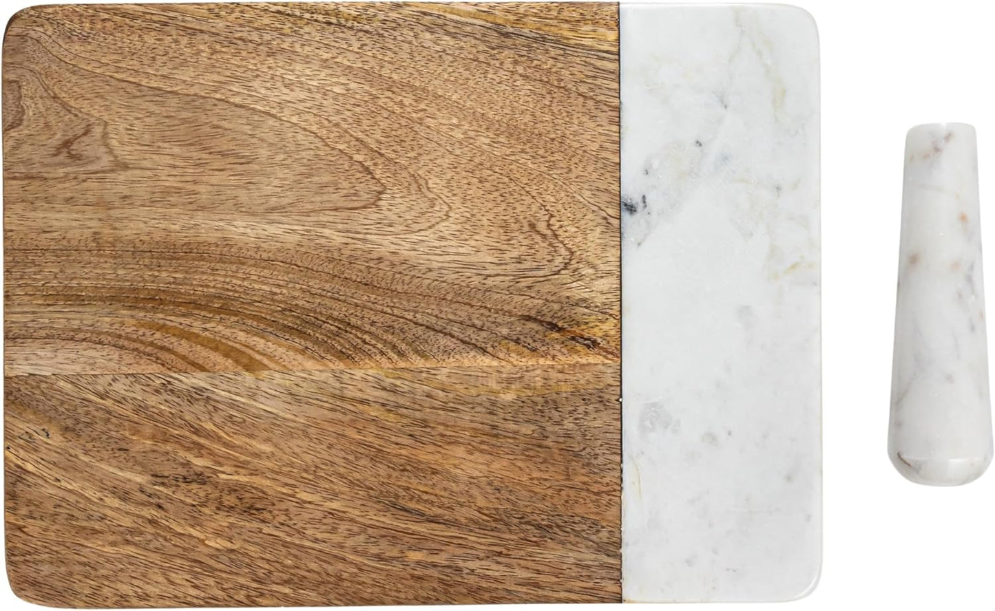 Creative Co-Op Mango Wood and Marble Cheese and Cutting Board with Inlaid Marble Pestle