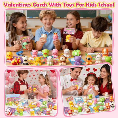 Valentines Day Cards for Kids School, 24 Pack Valentines Day Gifts for Kids, Valentines Cards with Animal Squishy Toys, Valentines Party Favors, Classroom Exchange Prizes for Boys Girls (Style 2)