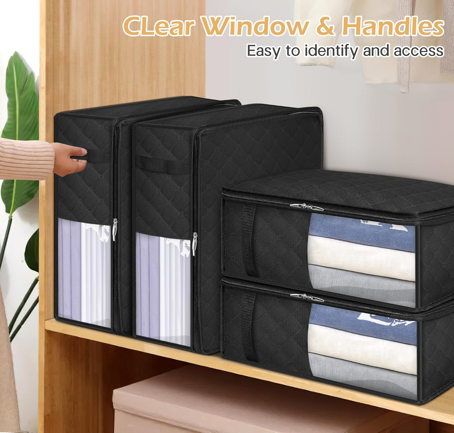 MISSLO 4 Pack Bed Sheet Organizers and Storage for Queen/King Size Sheets, Pillow Cases, Towels, Clothes with Clear