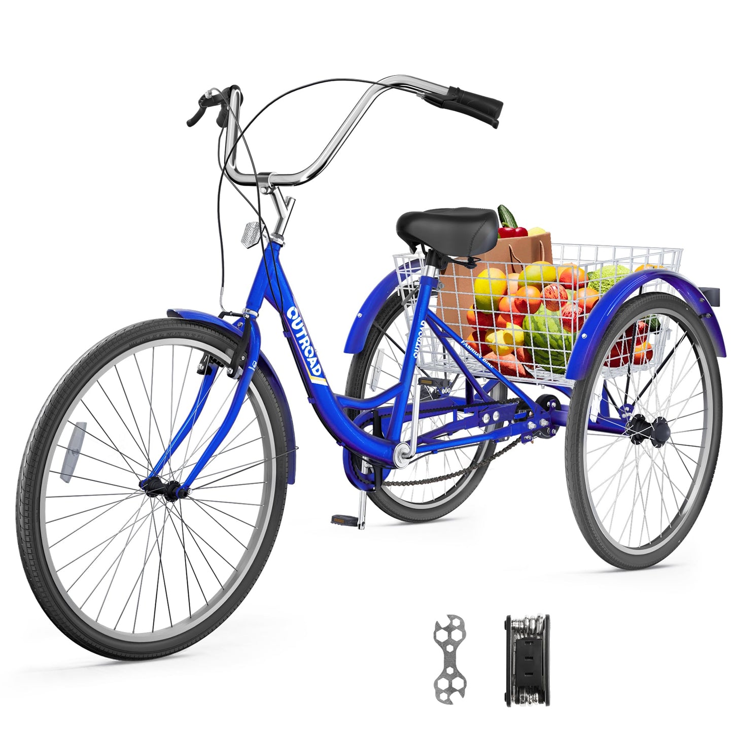 MarKnig Single Speed Adult Tricycle, 3 Wheel Bikes with Large Basket, Cruiser Bike for Women/Men/Seniors, Adult Trike for Outdoor/Shopping/Recreation/Picnic(26Inch Blue)