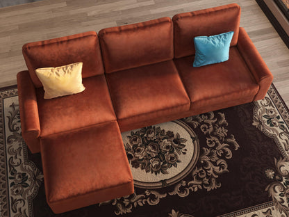 EASE MOOSE Large Seat Velvet L-Shaped Sofa, Soft 4 Seat Couch with Reversible Chaise, Comfy Sectional Modular Sofa with Removable Washable Covers for Living Room and Small Space, Caramel