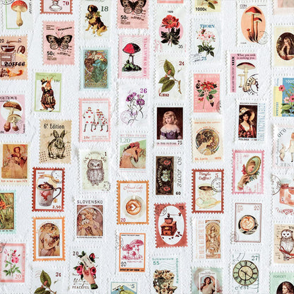 BLEDS 400PCS Vintage Journaling Supplies Pack, Scrapbook Supplies Scrapbook Paper Kit Aesthetic Scrapbook Paper Set Postage Journaling Stamp Stickers for Junk Journals Planner Retro Craft