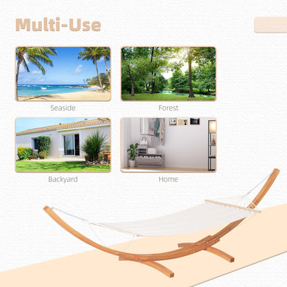 Outdoor Hammock with Stand, Extra Large 12.8' Heavy Duty Wooden Frame, Boho Style Nap Bed, Natural Cotton, 330 lbs Capacity, White