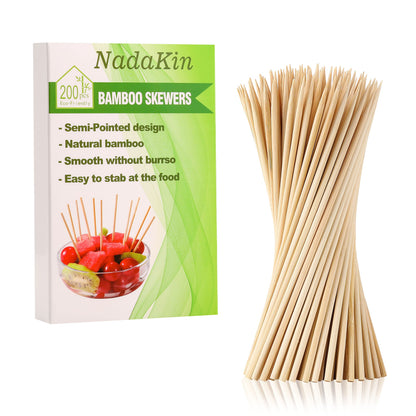 200 PCS Bamboo Skewers, 8 Inch Food Sticks for Appetizers, Fruit, Grilling Kebabs, Cocktail Picks for Drinks, Toothpicks Natural, Kitchen Gadget