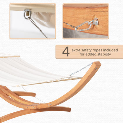Outdoor Hammock with Stand, Extra Large 12.8' Heavy Duty Wooden Frame, Boho Style Nap Bed, Natural Cotton, 330 lbs Capacity, White
