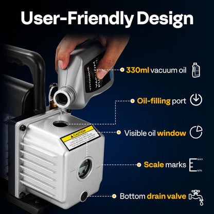 VIVOHOME 3.5 CFM 1/4 HP 110V Single Stage HVAC Vacuum Pump for R134a R12 R22 R502 R410a Systems, Auto AC Vacuum Pump for Air Conditioner Servicing Resin Degassing with Oil Bottle