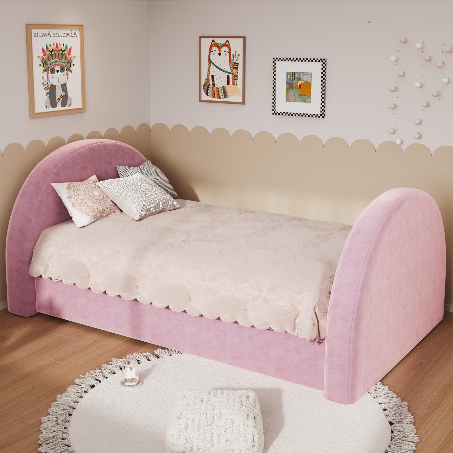 Christopher Knight Home Leonhart Velvet Upholstered Twin Size Bed Frames with Headboard/Footboard, Day Bed Frame Twin with Pull-Out Functionality, Iron Frame + Wooden Slat Trundle Bed Twin, Pink
