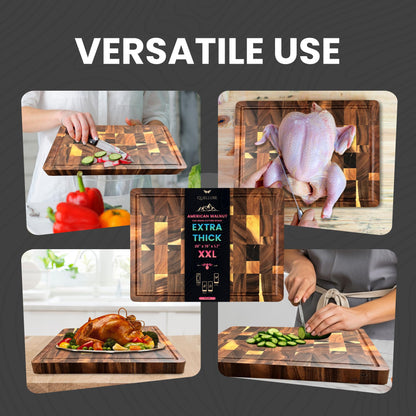 QUELLUXE (1.7" Extra Thick & Large) 20"x15" American Black Walnut Wood End Grain Cutting Board for Kitchen with Juice Groove, Heavy-Duty Butcher Block, Wooden Chopping Board, Charcuterie Boards