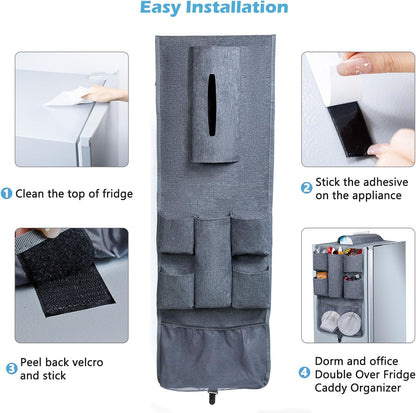 Mini Fridge Organizer 54" x 11.8" - Over The Fridge Storage with 16 Pockets for Pantry Goods, Utensils & More