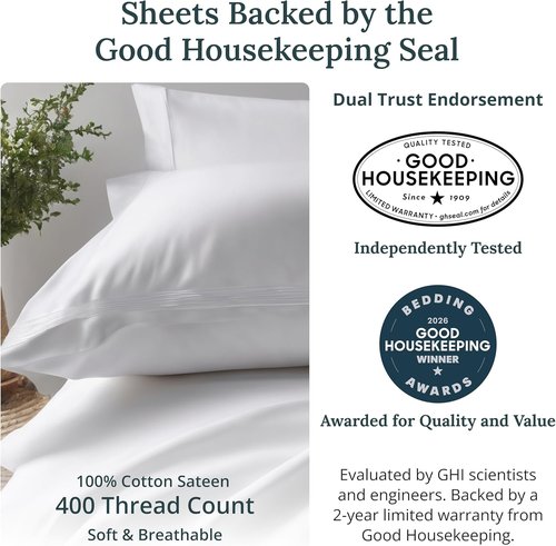 California Design Den Twin Sheet Set - 100% Soft Cotton, 400 Thread Count, Silky Smooth Sateen - Grey