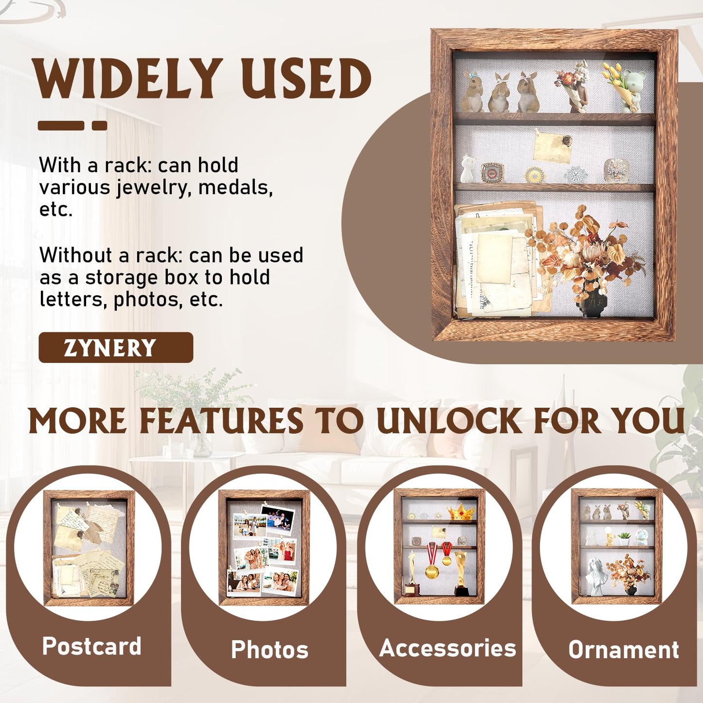Shadow Box 14x11 Brown Picture Frames Display Cases with LED Light,Memory Keepsakes Boxes with 4 Removable Trinket Shelf,for Anniversary Wedding Baby Graduates Memorial Collect Deep Brown
