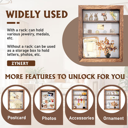 Shadow Box 14x11 Brown Picture Frames Display Cases with LED Light,Memory Keepsakes Boxes with 4 Removable Trinket Shelf,for Anniversary Wedding Baby Graduates Memorial Collect Deep Brown