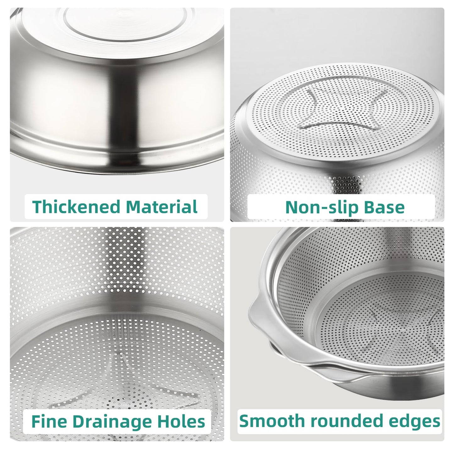 Stainless Steel Colander for Kitchen 2-Quart, Strainer Microporous with Mixing Bowl, Rice Strainer for Washing Vegetables, Fruit and Draining Cooked Pasta, Dishwasher Safe