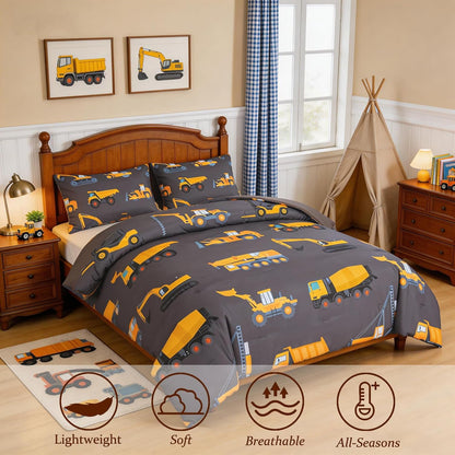 Set Set Sets 2 ZRNBAST Construction Twin Bedding for Boys Dark Grey Trucks Car Kids Comforter Lightweight Microfiber