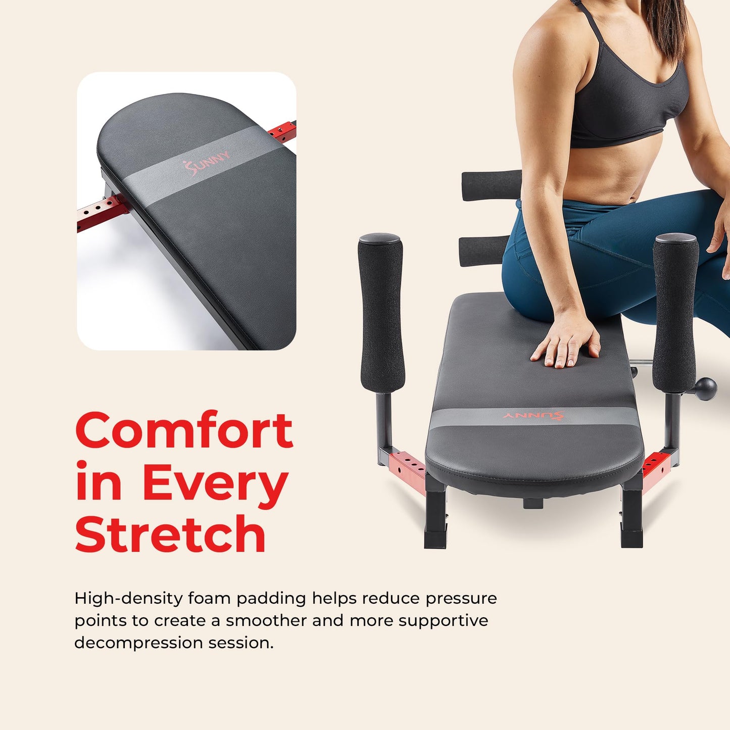 Sunny Health & Fitness No-Hang Inversion Decompression Table for Back Pain Relief, Adjustable Stretch Table, 400 LB Capacity