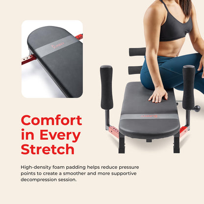 Sunny Health & Fitness No-Hang Inversion Decompression Table for Back Pain Relief, Adjustable Stretch Table, 400 LB Capacity