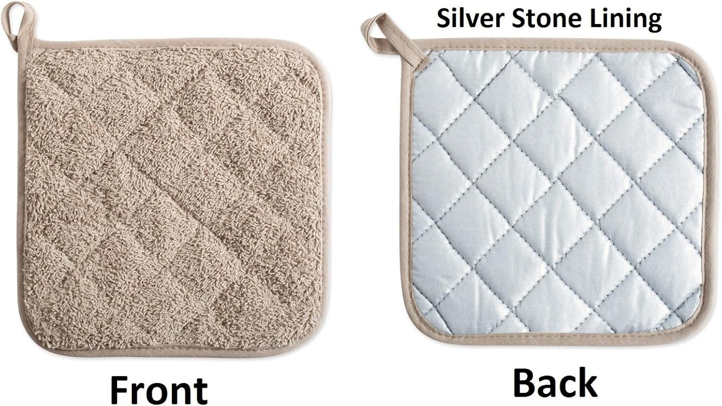 DII Basic Terry Collection Quilted Potholder, 100% Cotton, Stone, 3 Piece