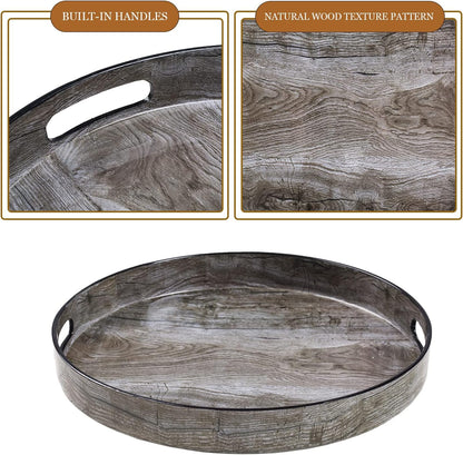 13" MAONAME Round Decorative Tray, Plastic Tray with Handles, Coffee Table Trays, Serving Trays for Ottoman, Bathroom