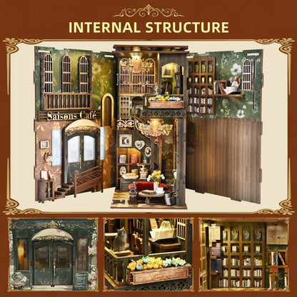 CCCDF Book Nook Kit - DIY Miniature House Coffee Shop Dollhouse Kit for Adults and Teens, 3D Wooden Puzzle Booknook Tiny House Bookshelf Decor, Gifts for Family, Friends (Saison Café)