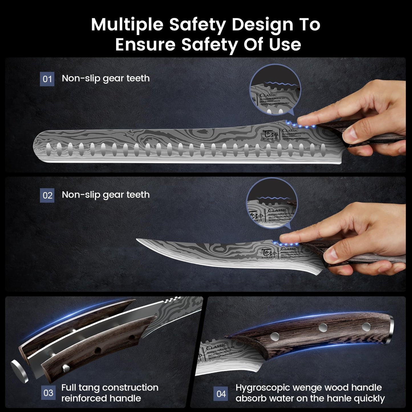 SYOKAMI Brisket Slicing Knife Set, Carving and Boning Knife for Meat & Turkey Cutting, Japanese Style High Carbon Steel Kitchen Knives Set For Home & BBQ, Wood Ergonomic Full Tang Handle, Ideal for Gift