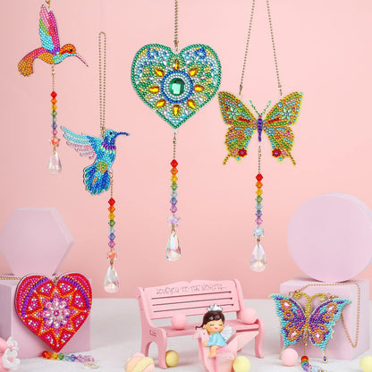 Yulejo 6 Pcs Diamond Painting Suncatcher Diamond Painting Art Kit for Adult Double Sided Diamond Painting Hanging Ornament Butterfly Heart Hummingbird Crystal Suncatcher Wind Chime Home Decoration