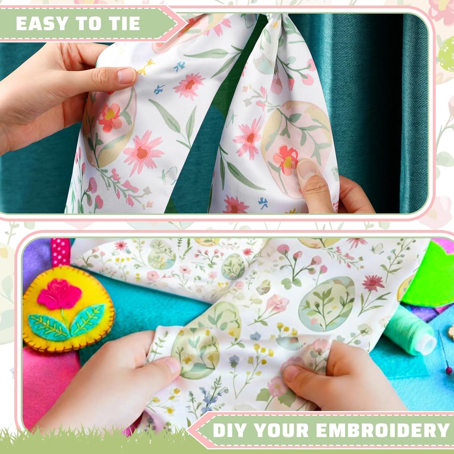 VitalCozy Easter Egg Floral Wreath Sash - Satin Ribbon for Monogrammed Decor | Indoor/Outdoor Use