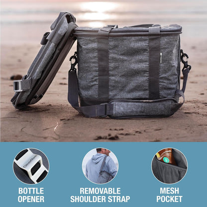 CleverMade Tahoe Collapsible Cooler Bag – Medium Portable Cooler Bag for Travel, Foldable Insulated Cooler for Beach, Picnic & Road Trips, Holds Up to 30 Cans, Leakproof Soft Carry Cooler - Gray