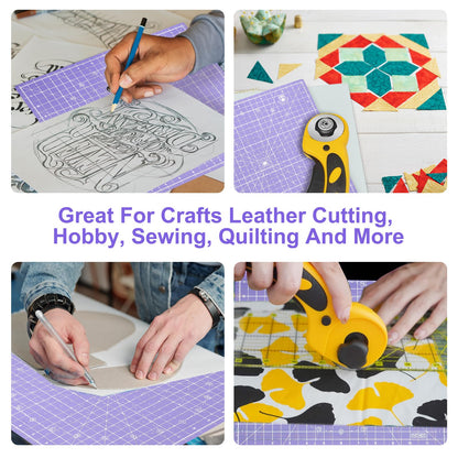 Headley Tools 12"x12" Rotating Cutting Mat, Self Healing Mat with 360-Degree Rotation & Anti-Slip Base, Sewing Board Cutting Mat Perfect for Fabric Quilting Leather Hobby Project, Purple