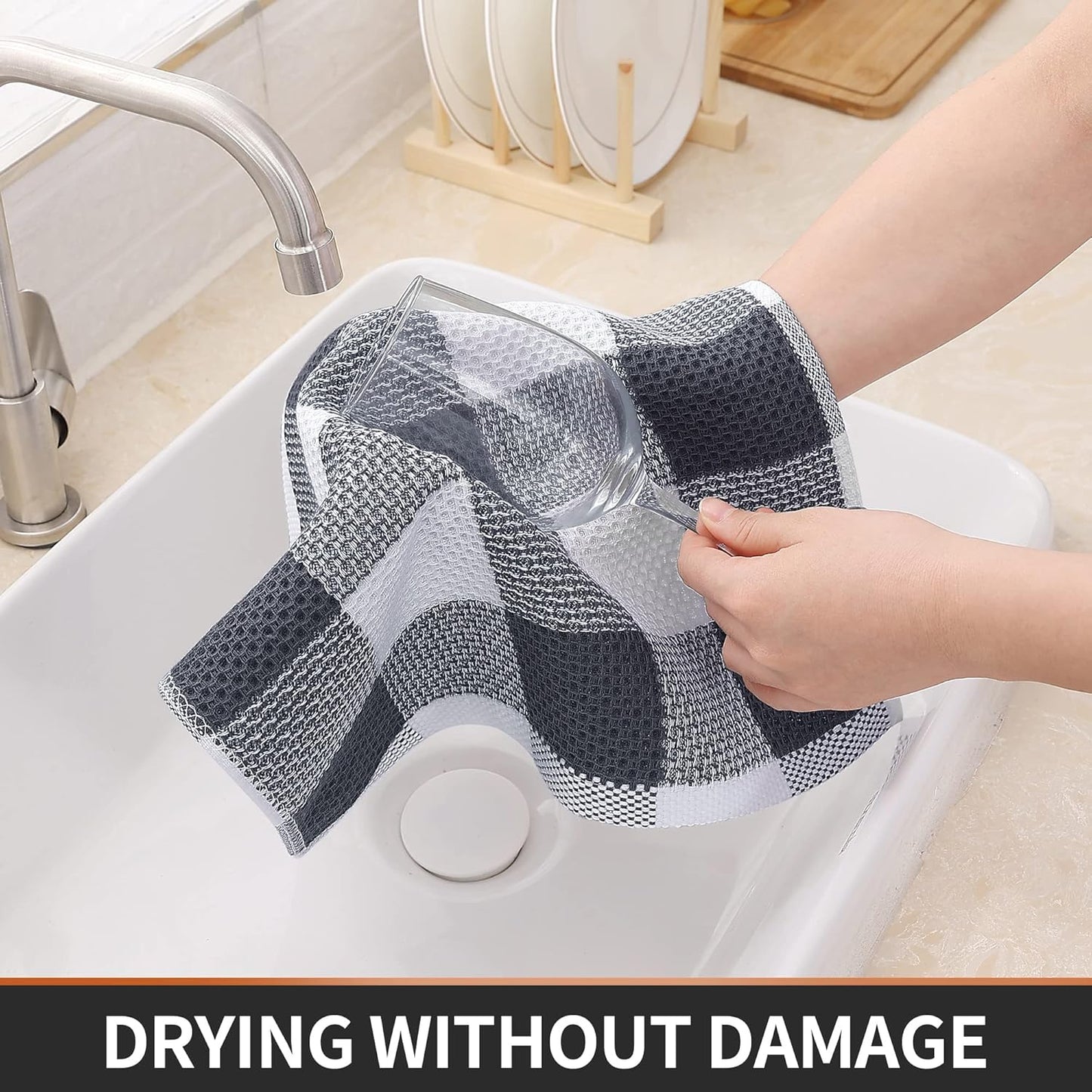 Homaxy 100% Cotton Waffle Weave Check Plaid Dish Cloths, 12 x 12 Inches, 6-Pack Super Soft & Absorbent Dish Towels