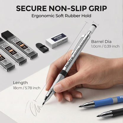 Nicpro 29 Pieces 2mm Mechanical Pencil Set, 9 PCS Drafting Carpenter Pencils 2.0 mm for Art Drawing Sketching construction with 192 Lead Refills Pre-Sharpen HB & 2B & Colors, 2 Erasers, 2 Sharpener
