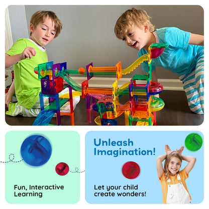 PicassoTiles 70pc Marble Run Magnetic Tiles STEM Set for Kids Ages 3 and Older Magnet Tile Marbles Maze Building Blocks Brain Development Toy Preschool Educational Learning Construction Playset PTG70
