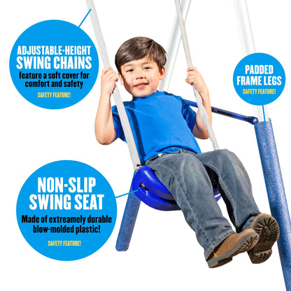 Free N Swing - 7 User / 5 Station Swing Set, Outdoor for Kids with 5' Slide. Easy Assembly Playground Set with Galvanized Metal Frame for Backyards, 168" L x 91" W x 74" H, by XDP Recreation