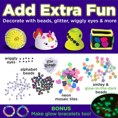 Faber-Castell Neon Glow Pottery Studio: Create Your Own Pottery Designs with USB-Powered Pottery Wheel, Air Dry Clay, Neon & Glow in The Dark Paints, Tools & 50+ Craft Supplies for Kids (Ages 8+)