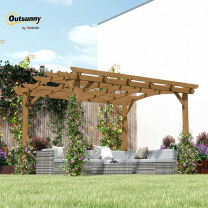 Outsunny 10' x 12' Outdoor Pergola with Arched Roof for Climbing Plant Support, Wood Gazebo Grape Trellis with Stable Structure, Concrete Anchors for Patio, Garden, Deck, Backyard, Dark Brown