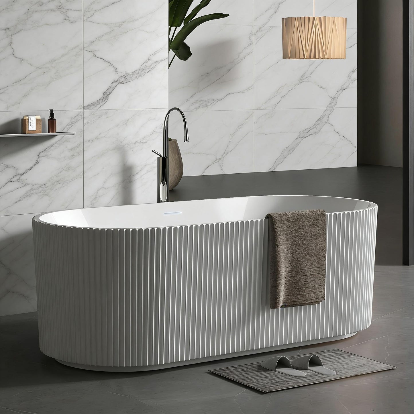67" Acrylic Freestanding Bathtub, White Soaking Tub with Non-Slip Base, cUPC Certified Free Standing Tub, Chrome Drain Bath Tub, Modern Tub for Bathroom