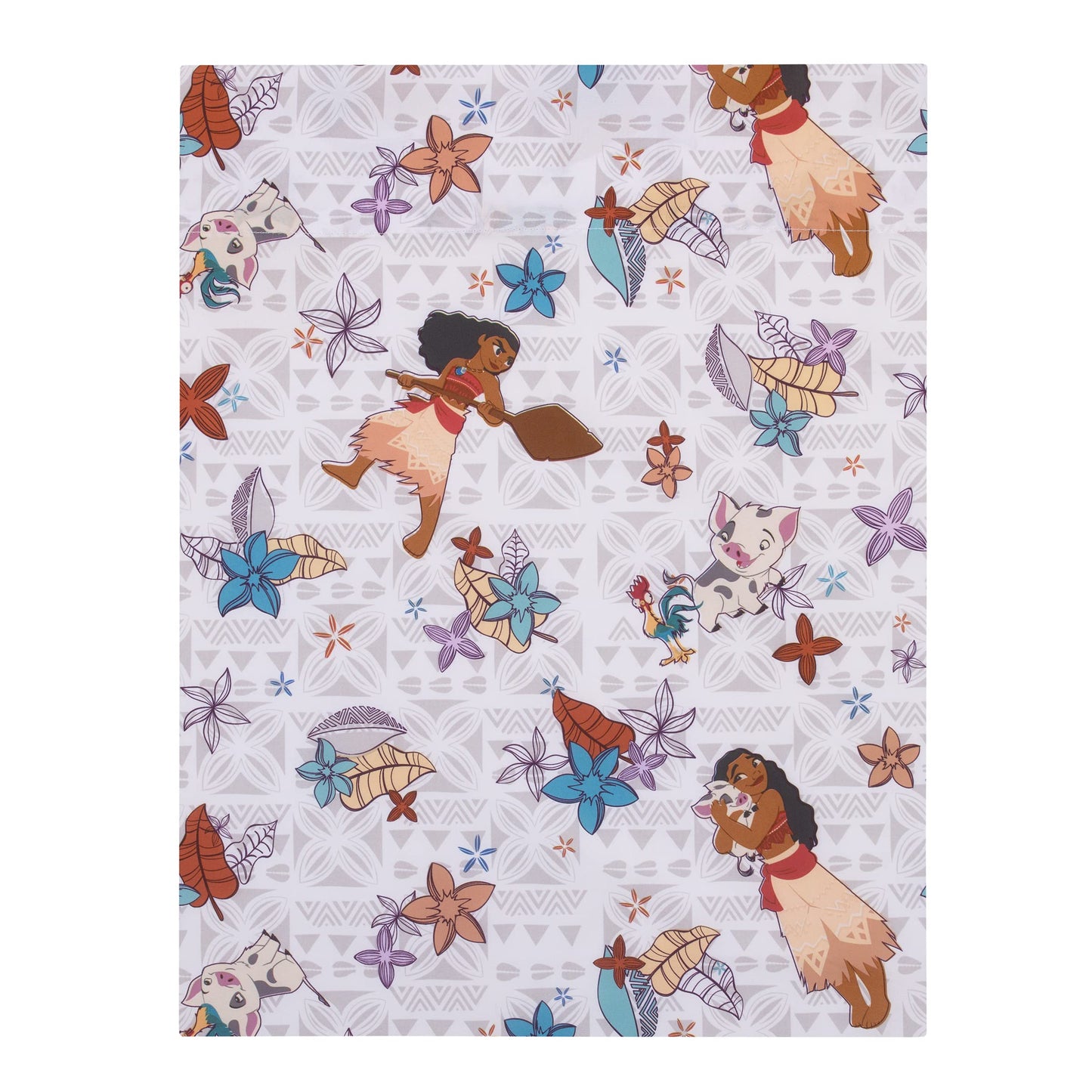 Disney Moana Free as The Ocean Aqua, Purple, Orange and White Tropical 4 Piece Toddler Bed Set - Comforter, Fitted Bottom Sheet, Flat Top Sheet, and Reversible Pillowcase