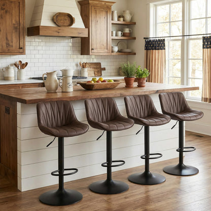 YOUNIKE Bar Stools Set of 2 Dark Brown, Faux Leather Padded Bar Stool Counter Height Swivel Bar Chairs, Adjustable Barstools with Back for Kitchen Island, Modern Tall Bar Stools