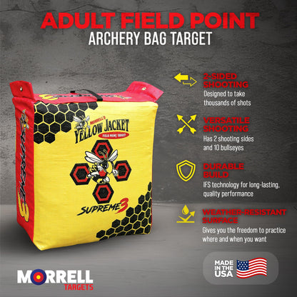 Morrell Yellow Jacket 3 Pack Supreme 3 Archery Bag Target 23"x12" Professional General, Weatherproof, 54 Layers, Dual-Side Shooting, MLDD Construction