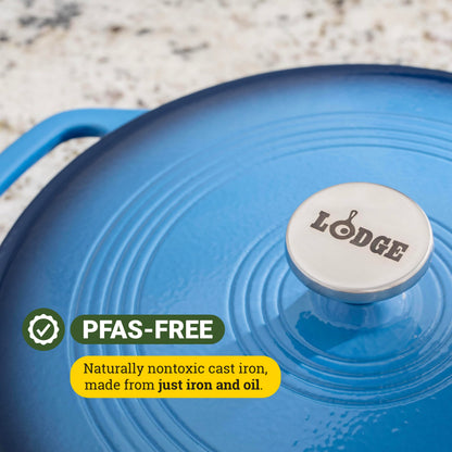 Lodge Essential Enamel Braiser - Refrigerator- & Oven-Safe up to 500° F - Heat-Retaining, Induction-Safe & PFAS-Free Enamel Cookware - 3.5 Quart, Caribbean Blue