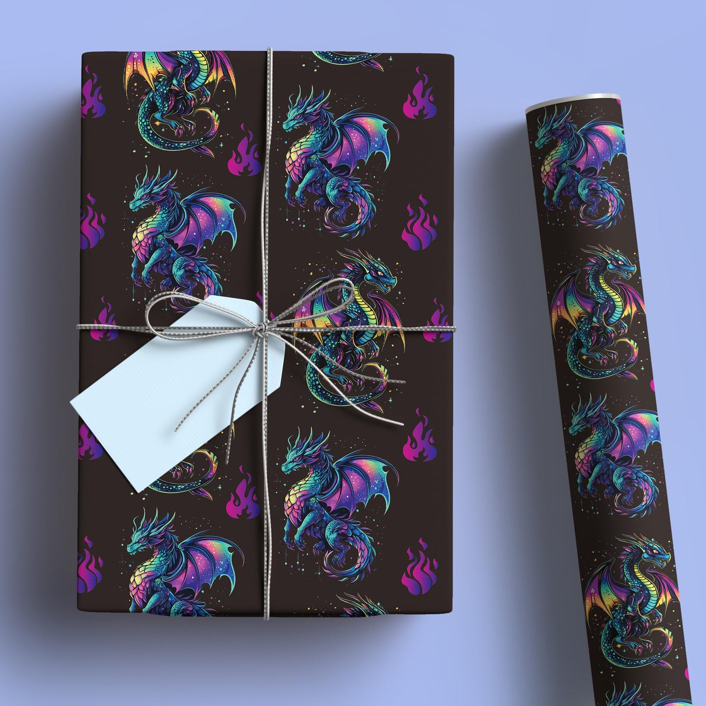 Altarho Dragon Wrapping Paper Roll for Kids Boys Women Men - Neon Dragon Print Mythic Gift Wrap Sheets for Birthday Adult Anime Party Supplies Total 28.5sq.ft