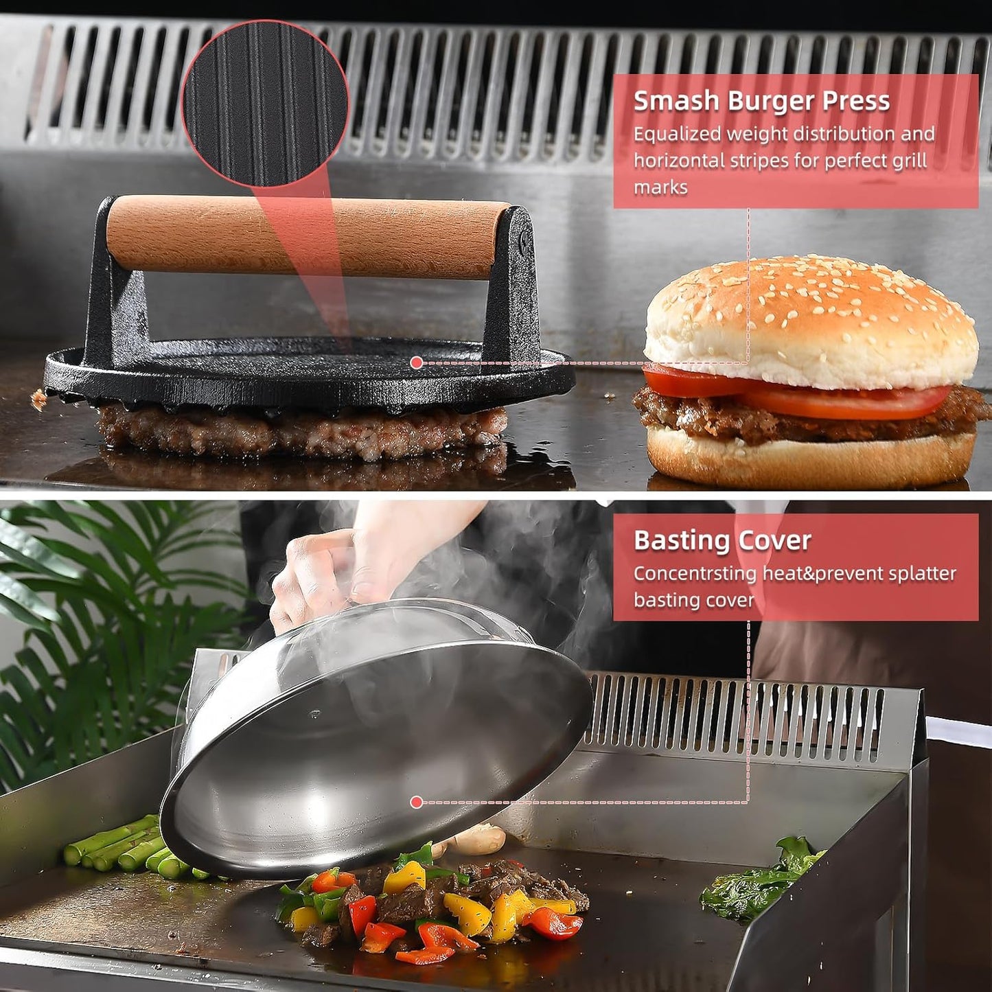 VIKEYHOME Griddle Accessories Kit - 28 Pcs Flat Top Grill Set with Spatula, Tongs & Egg Ring