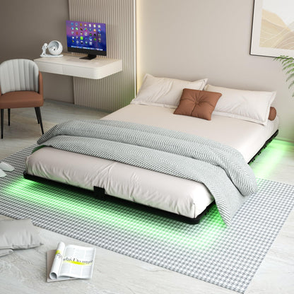 FSJianYi Queen Floating Bed Frame with LED Lights - Modern Metal Platform Bed Frame - Noise Free No Box Spring Needed and Easy Assembly,60W x 80L in