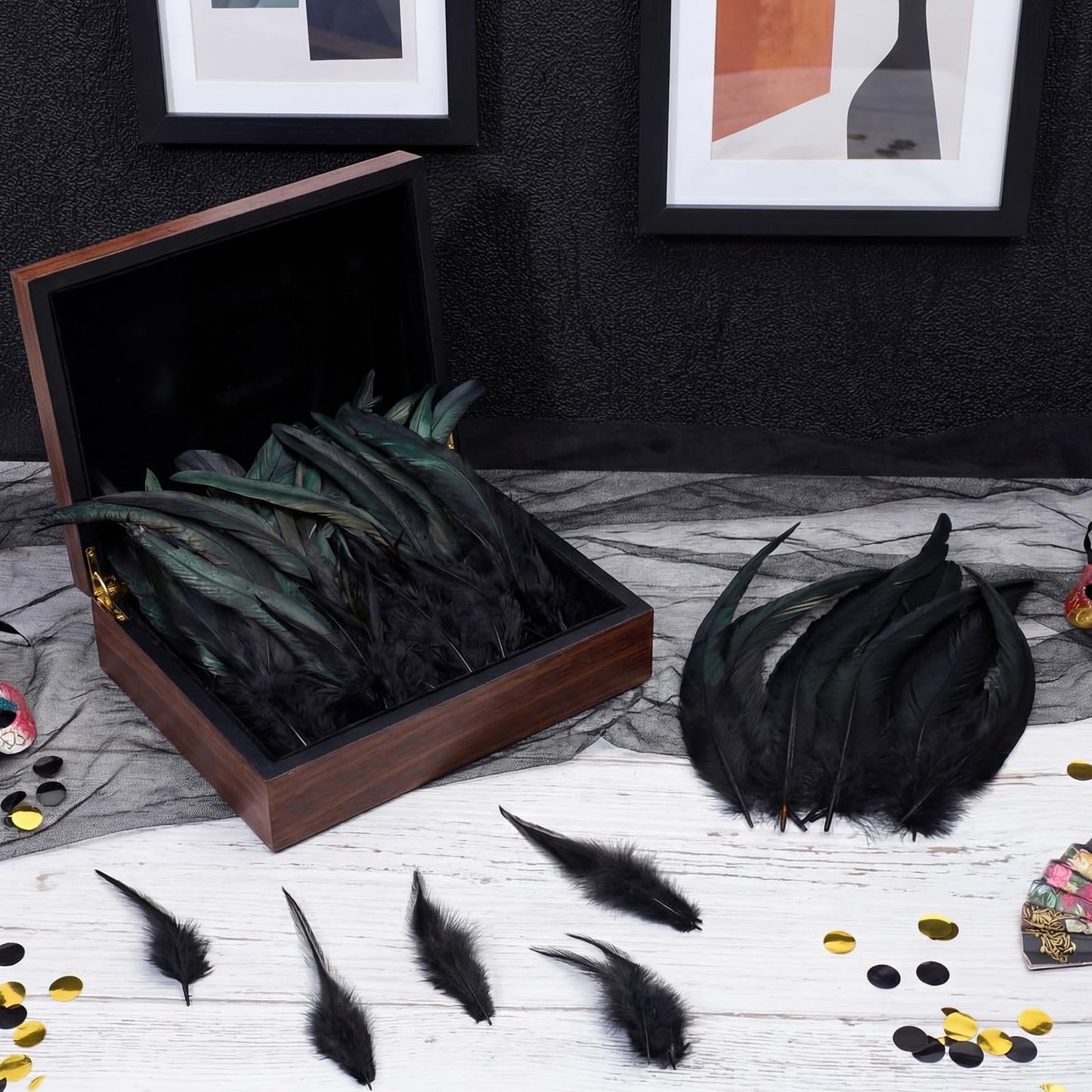 Suncalla 240 Pcs Rooster Feathers 4-6/10-12/12-14 Inches Craft Feathers for DIY Dream Catcher Crafts Sewing Holiday Costume Wedding Party Supplies and Home Decorations(Black)