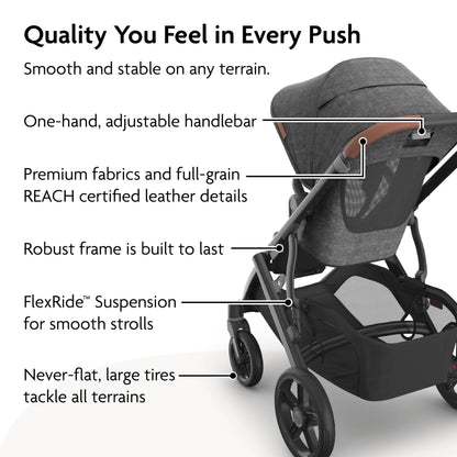 UPPAbaby Vista V3 Convertible Single-to-Double Stroller for Baby & Toddler, 30+ Configurations, Car Seat Compatible, All-Wheel Suspension, XL Basket – Greyson (Charcoal Mélange/Carbon Frame)