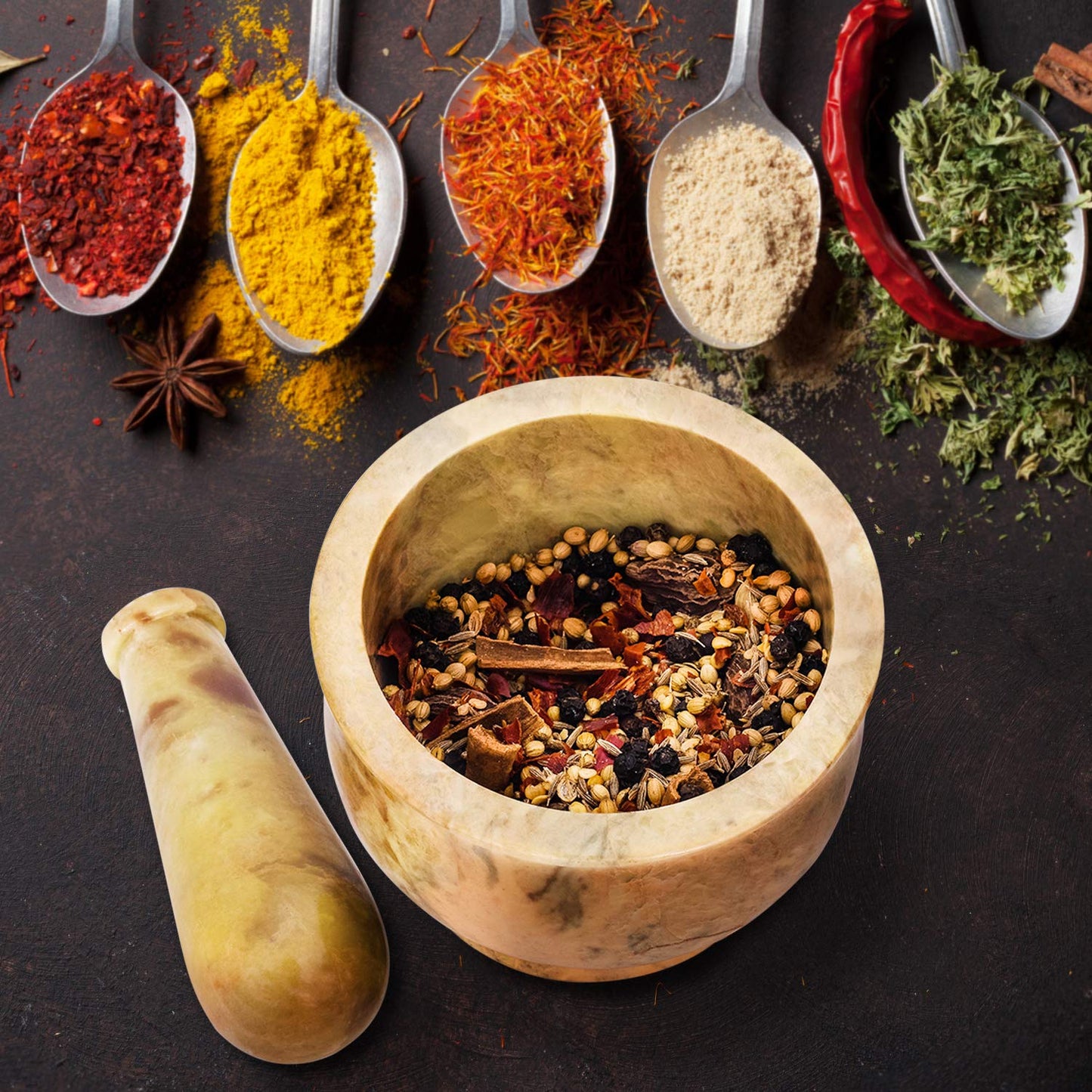 Heavy Duty Polished Hard Stone Mortar and Pestle, Natural Stone Grinder for Spices, Pastes, Herbs, Seasoning (Haldi)