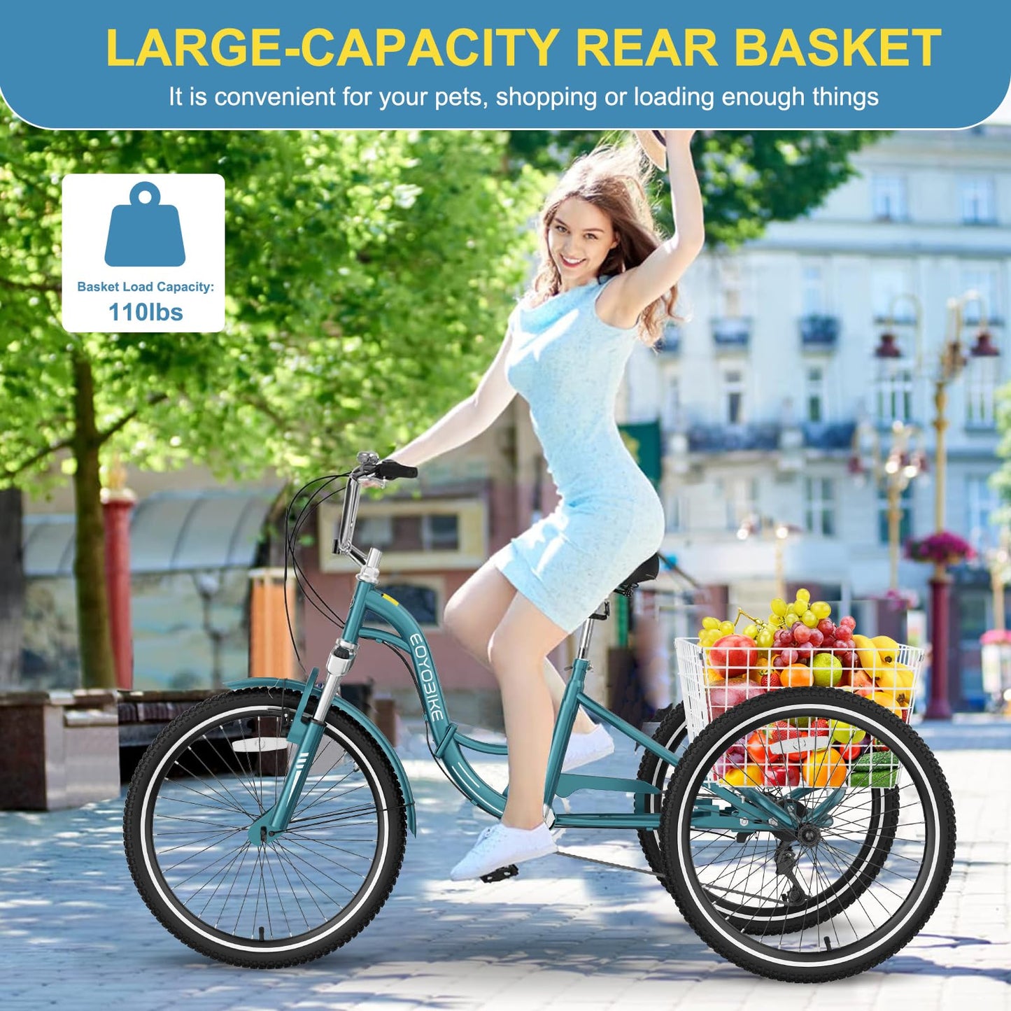 NAIZEA Folding Adult Tricycle - 7 Speed 20/24/26 Inch Folding Tricycle for Adult, 3 Wheel Bike, Foldable Trike with Large Basket/Low-Step Through for Men Women Senior