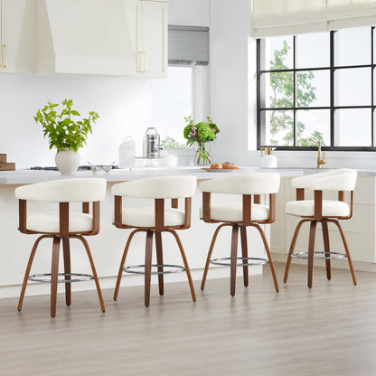 CHITA Swivel Counter Height Barstools Set of 2, FSC Certified Polyester Upholstered Bar Stools with Back and Armrest for Kitchen Island Home Bar, 27" Seat Height, Cream with Walnut Frame